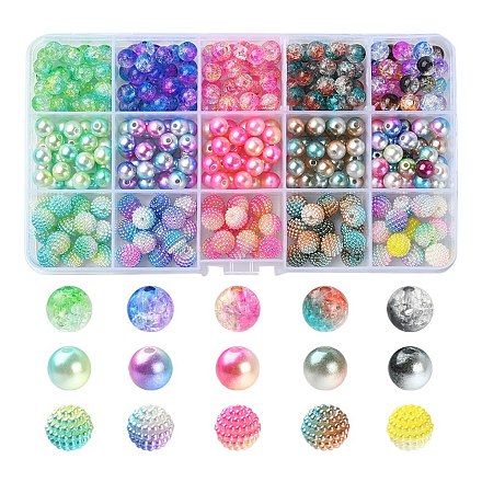 385 Uds. 15 perlas de imitación de plástico abs de estilo y cuentas acrílicas transparentes craqueladas OACR-YW0001-46-1