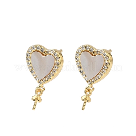 Латунные микрофибриллы с фианитами и ракушками в виде сережек-гвоздиков KK-Z115-03G-1