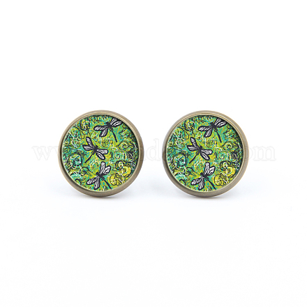 Picture Glass Stud Earrings EJEW-O088-99-1