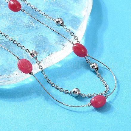 Двухслойные ожерелья из нержавеющей стали 304 и окрашенного натурального малайзийского нефрита для женщин NJEW-A045-19P-1