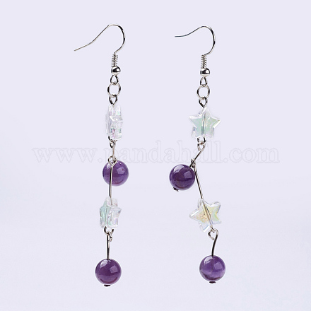 Natural Amethyst Beads Dangle Earrings EJEW-JE02587-01-1