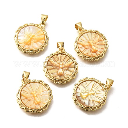 Латунь с резными подвесками из натуральных ракушек KK-Z091-01G-02-1