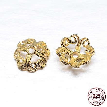 Real 18K Gold Plated 4-Petal 925 Sterling Silver Bead Caps STER-M100-07-1