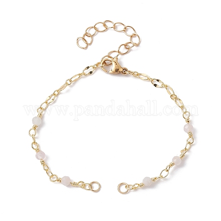 Realizzazione di braccialetti a catena a maglie con perline fatti a mano in ottone e morganite naturale AJEW-JB01150-39-1