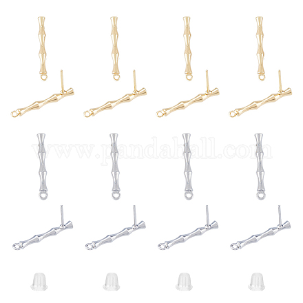 SUPERFINDINGS 16Pcs 2 Colors Brass Bamboo Shape Stud Earring Findings KK-FH0005-14-1