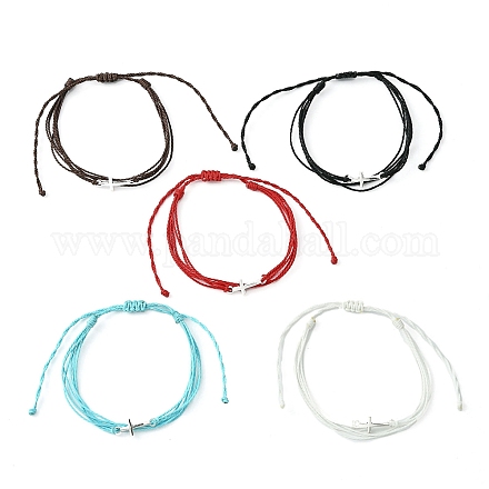 Bracelet multibrins cordons polyester cirés BJEW-JB09632-1