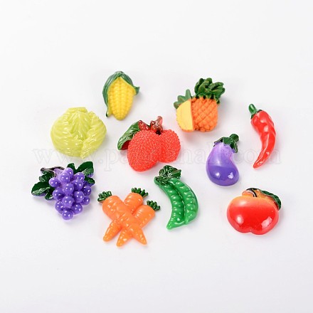 10 morceaux de fruits et légumes cabochons de résine à thème CRES-X0010-02-1
