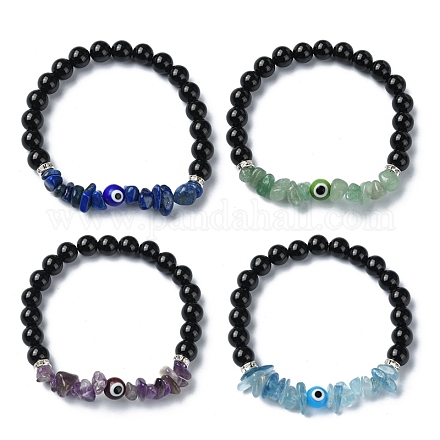 Set di braccialetti elasticizzati con perline di vetro e pietre preziose miste naturali da 4 pz e 4 stili BJEW-TA00450-1