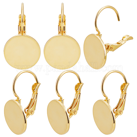 Beebeecraft 1 Box 30Pcs Leverback Earring Findings 18K Gold Plated Brass Bezel Tray Earring Components with Flat Round Setting for Cabochon Earrings Dangle Jewelry Making KK-BBC0008-16-1