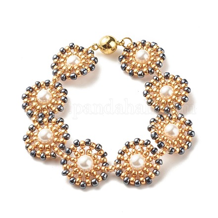 Bracciale a maglie di fiori di perle conchiglia BJEW-JB08084-04-1
