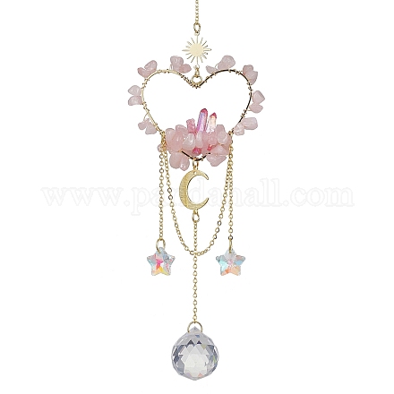 Бусины из натуральной розовой кварцевой крошки с латунными подвесками и украшениями HJEW-JM01815-04-1