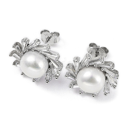 Женские серьги-гвоздики в форме солнца из стерлингового серебра с родиевым покрытием и микропаве из кубических цирконий EJEW-F318-03P-1