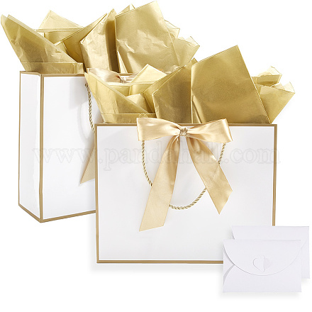 2 шт. прямоугольные бумажные подарочные пакеты с ручками для хранения и лентами ABAG-SP0001-05D-1