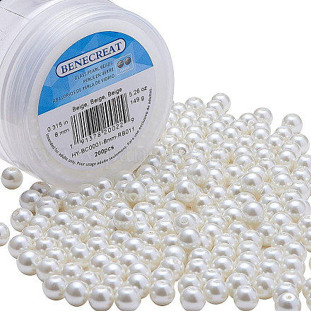 BENECREAT 8mm Environmental Dyed Pearlized Glass Pearl Round Bead for Jewelry Making with Bead Container (Anti-flash White HY-BC0001-8mm-RB011-1