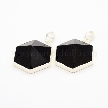Synthetical Black Stone Hexagon Pendants G-J292-05-1