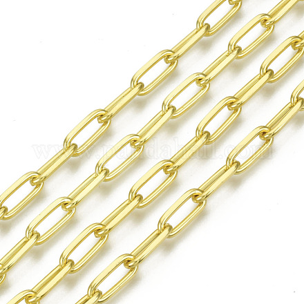 溶接されていない鉄のペーパークリップチェーン  描かれた細長いアズキチェーン  スプールで  ゴールドカラー  13.7x5.6x1.5mm  約32.8フィート（10m）/ロール CH-S125-18B-03-1