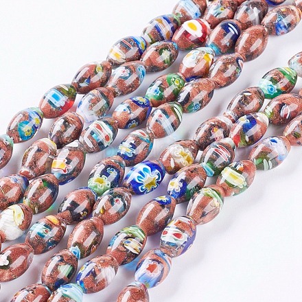 Fili di perle di vetro millefiori fatti a mano con sabbia dorata X-LK-P031-09-1