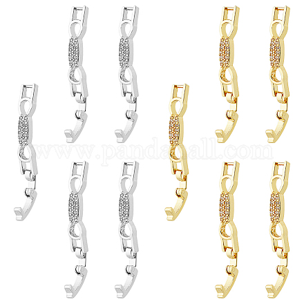 DICOSMETIC 10Pcs 2 Colors CZ Fold Over Clasp Rhinestone Foldover Extension Clasp Platinum Gold Bracelets Clasp Cubic Zirconia Watch Band Clasps for Jewelry Making ZIRC-DC0001-10-1