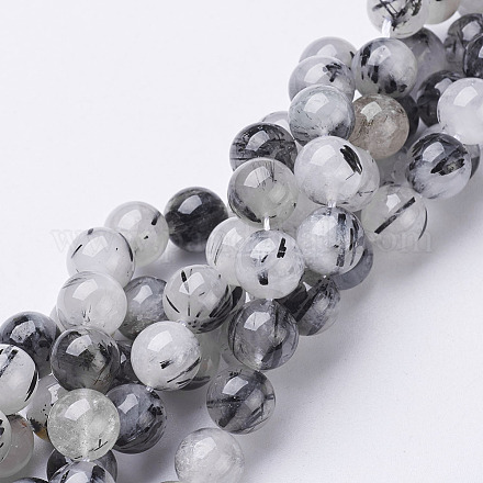 Naturale nero rutilato perle di quarzo fili X-G-D295-10mm-1
