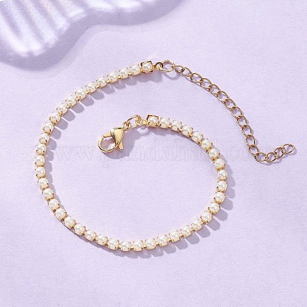 Браслеты-цепочки с квадратными звеньями из латунного когтя и АБС-пластика с имитацией жемчуга для женщин BJEW-JB12846-1