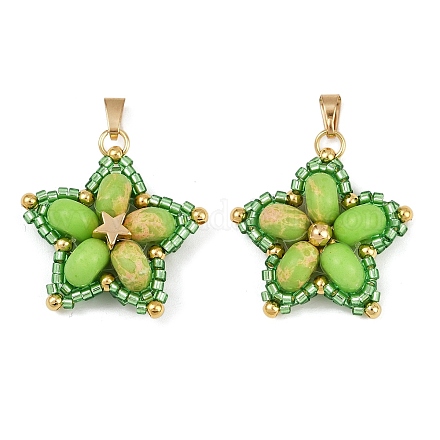 Подвески из стеклянного бисера ручной работы и синтетических окрашенных бусин императорской яшмы PALLOY-MZ00751-04-1