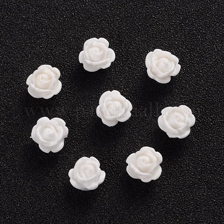 オペーク樹脂ビーズ  花バラ  ホワイト  9x7mm  穴：1mm CRES-B1029-A01-1