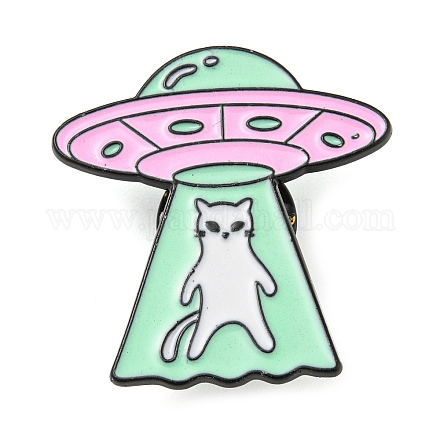 Spacecraft wit Cat Alloy Enamel Pin Broochs AJEW-Z023-06EB-1