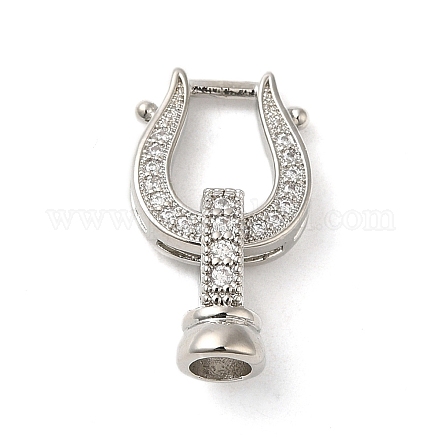 Rack Plating Brass Micro Pave Clear Cubic Zirconia U-Shaped Fold Over Clasps KK-K349-13P-1