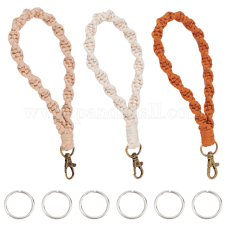 AHANDMAKER 3 Pcs Boho Macrame Keychain Bracelets, 3 Colors Wristlet Weave  Keychain Strap Holder with Iron Key Rings and Alloy Clasps Crochet Key  Chain