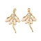 Brass Micro Pave Clear Cubic Zirconia Pendants, Ballet Girl, with Enamel , Real 18K Gold Plated, 30x18x2.8mm, Hole: 1.4mm