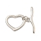 Brass Toggle Clasps, Heart, Platinum, Heart: 14.5x17.5x2.2mm, Hole: 8x13mm, Bar: 24.5x7x1.6mm, Hole: 3mm