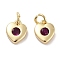 Brass Micro Pave Cubic Zirconia Charms, Cadmium Free & Nickel Free & Lead Free, with Jump Ring, Heart, Real 18K Gold Plated, Medium Violet Red, 8x6.5x2.5mm, Hole: 2.5mm