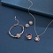 Alloy Rhinestone Link Bracelets & Stud Earrings & Pendant Necklaces & Rings Sets, Flat Round, Rose Gold, 410mm