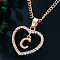 Alloy Crystal Rhinestone Heart with Initial Pendant Necklaces, Rose Gold, Letter C, 16.93 inch(43cm)