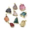 Raw Rough Natural Dyed Quartz Crystal Pendants, Nuggets Charms, with Brass Findings, Light Gold, Mixed Color, 21~45x18~39x8~19mm, Hole: 7x4.5mm