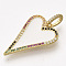 Golden Plated Brass Micro Pave Cubic Zirconia Pendants, with Enamel, Heart, White, 27.5x18x1.5mm, Hole: 3.5x6mm