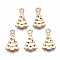Alloy Enamel Pendants, Cadmium Free & Lead Free, Light Gold, Christmas Tree, FireBrick, 19x11x2mm, Hole: 2mm