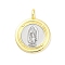 Brass Pendants, Flat Round with Virgin Mary Charms, Rack Plating, Lasting Plated, Cadmium Free & Lead Free, Real 18K Gold Plated, 25x20x3mm, Hole: 4mm