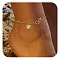 Brass Double Heart Link Flat Round Initial Charm Anklets for Women, Golden, Letter B, 9-1/8 inch(230mm)