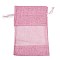 Cotton Packing Pouches, Drawstring Bags, with Organza Ribbons, Pink, 23x16x0.35cm