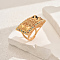Brass Micro Pave Cubic Zirconia Geometric Adjustable Finger Rings for Women, Rectangle, Golden, Colorful, 35x19mm, Inner Diameter: Adjustable