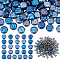104Pcs 26 Styles Electroplated Glass Beads, 150Pcs Glass Seed Beads, Flat Round with Letter A~Z, Rainbow Plated, Slate Blue, 10x5mm & 4mm, Hole: 1mm