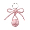 Polyester Braid Ball 304 Stainless Steel Keychains, Bowknot, Pink, 96mm
