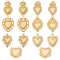 14Pcs 7 Styles 304 Stainless Steel Pendants, Heart Charm, Golden, 23~28x15.5~25x2~3mm, Hole: 1.2~2mm, 2pcs/style