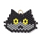 Handmade Glass Seed Beaded Cat Head Shape Pendants, with 304 Stainless Steel Jump Rings Loop, Black, 19x28.5x1.5mm, Hole: 3mm