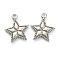 Non-Tarnish 304 Stainless Steel Charms, Star, Stainless Steel Color, 14.5x12x2mm, Hole: 1.2mm
