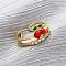 Brass Micro Pave Cubic Zirconia Adjustable Open Cuff Rings for Women, Cherry, with Enamel, Rack Plating, Lasting Plated, Cadmium Free & Lead Free, Real 18K Gold Plated, 10mm, Inner Diameter: 17mm