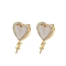 Brass Micro Pave Cubic Zirconia with Shell Stud Earring Findings, Long-Lasting Plated, Lead Free & Cadmium Free, Rack Plating, Heart, Real 18K Gold Plated, 18x11mm, Pin: 0.9mm and 12x0.9mm