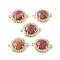 Natural Rhodonite Faceted Connector Charms, Brass Micro Pave Clear Cubic Zirconia Flat Round Gems Links, Golden, Rack Plating, 21x16x7mm, Hole: 1.6mm