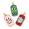 Brass Enamel Pendants, Rectangle & Conch Shape, Rack Plating, Long-Lasting Plated, Cadmium Free & Lead Free, Golden, Mixed Color, 27.5x14x3mm, Hole: 5.5x3.5mm